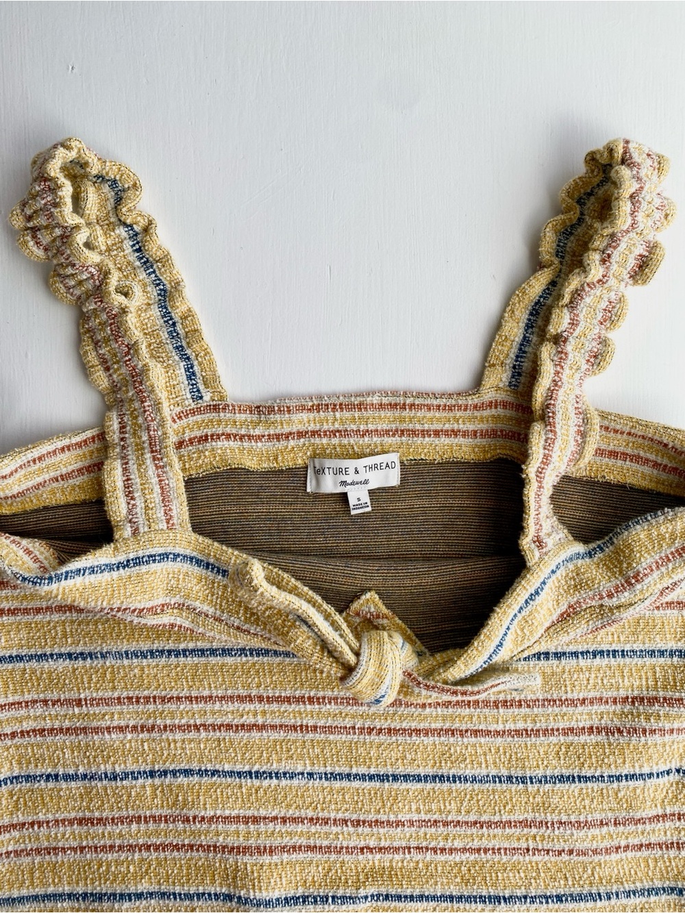 *LIKE NEW* Madewell Striped Yellow Textured Knit Tank Top with Ruffle Straps - Picture 4 of 4